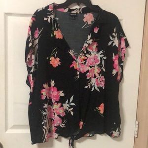 Torrid - Black Floral Chalis Midi Dolman Size 1